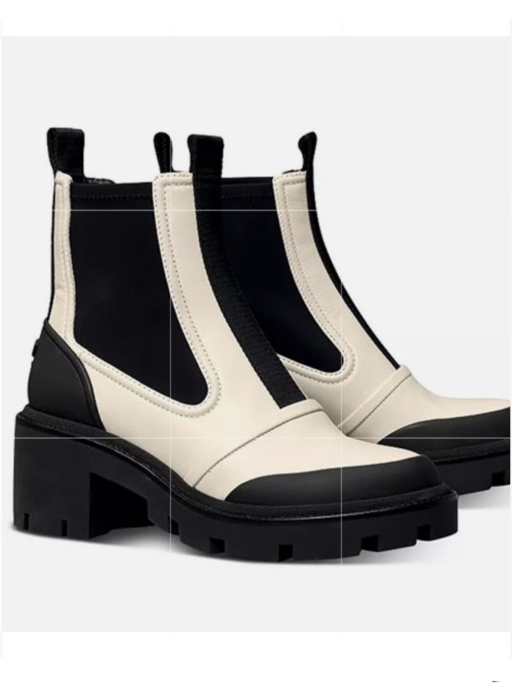 Tory Burch Leather Chelsea Lug Sole Ankle Boots Ivory Black Size 8.5 Retail $428 - Picture 4 of 11